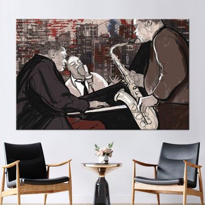 Jazz Music Themed Canvas Art featuring Saxophone, Piano, and Other Musical Instruments Wall Decor
