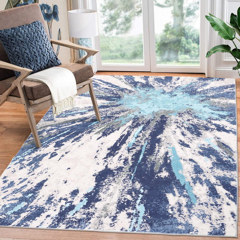 Abstract Machine Washable Rug for Living Room Bedroom Modern Non-Slip Area Rugs Foldable Rugs for Playroom Office Kitchen Dinning Room Entryway