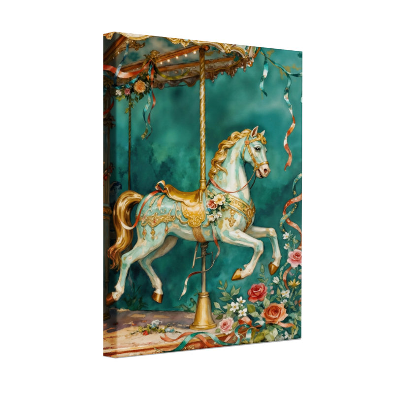Carrousel de Noël avec fleurs et rubans, H 18 po x l 12 po