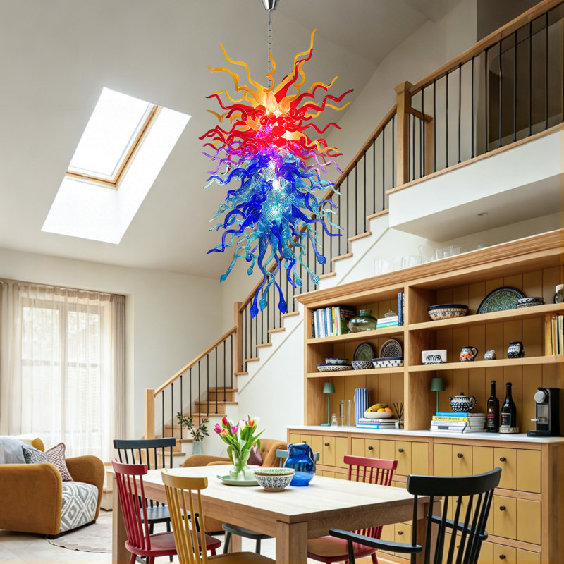 Lustre en verre soufflé à la main multicolore de style Murano avec ampoules DEL, 9