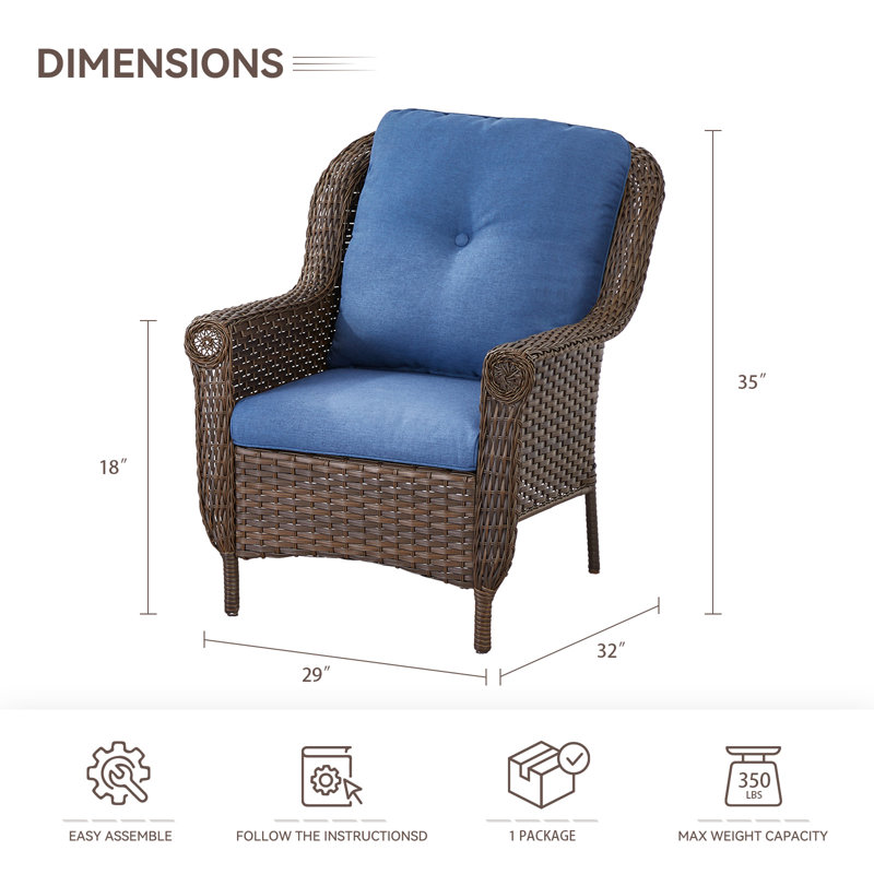 Mindee Outdoor Patio Chairs With Cushions(Set Of 2), Blue