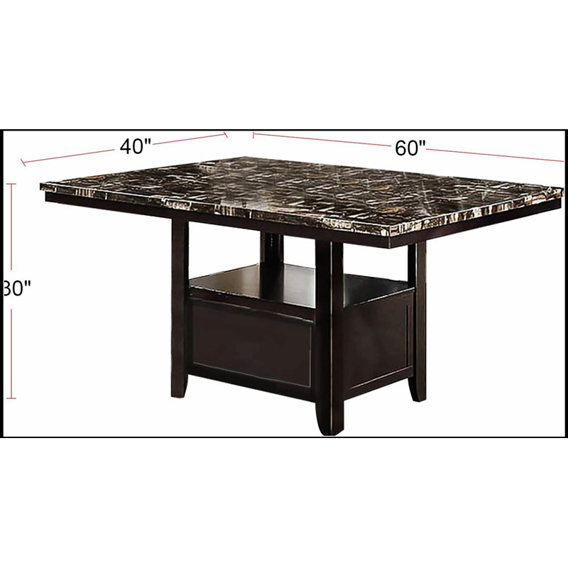 Modern Faux Marble Top Dining Table with Shelve Storage Base, Birch Wood and MDF Construction for Durability