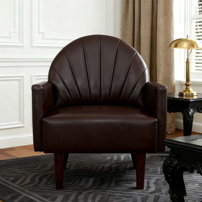 Fauteuil avec revêtement en similicuir et pieds en bois, Marron foncé