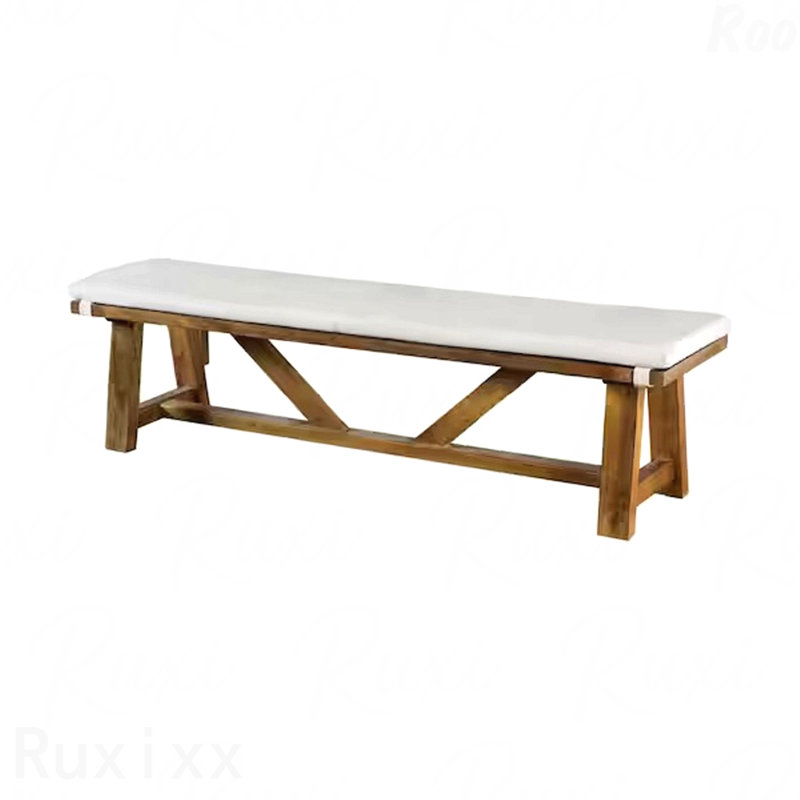 Banc rembourré de style moderne avec assise rembourrée, base en tréteaux de style rustique