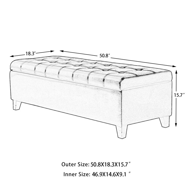 Black Tufted Faux Leather Storage Ottoman Bench