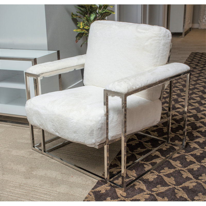 Astro 35.75'' White Contemporary Metal Faux-Fur Accent Chair