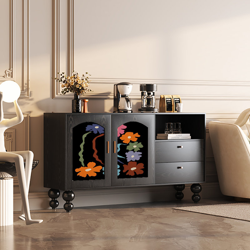 Buffet multifonctionnel à grande capacité 59,1 po, Noir, noir, noir, noir
