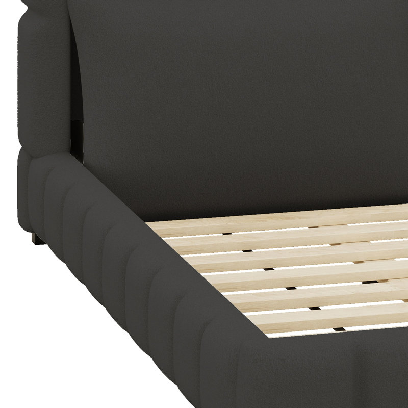 Lit plateforme avec cadre rembourré et deux coussins décoratifs, Très grand lit, Noir