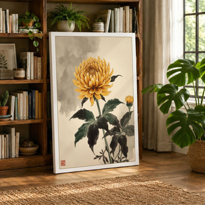 Golden Chrysanthemum Japandi - Wrapped Canvas