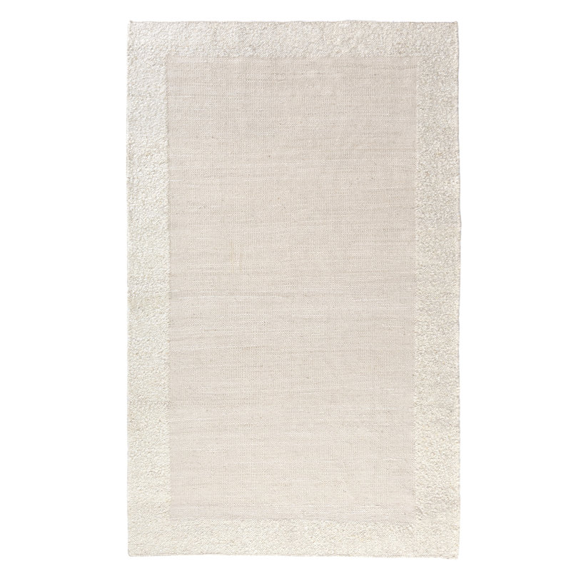 Farmhouse Bordered Hand-Woven Wool Blend Indoor Area Rug, Rectangle 7'9" x 9'9", Ivory