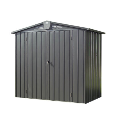 Abri de jardin 1,98 m x 1,28 m. Construction métallique. Peut contenir des outils, des poubelles et des vélos. Porte verrouillable, ventilation. Volume : 4,7 m³. Couleur : noir. Parfait pour le jardin ou la terrasse. Rangement verrouillable et ventilé. Résistant à la rouille.