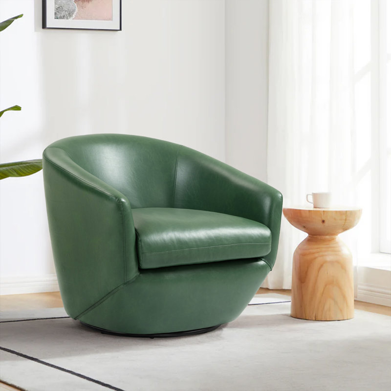 Aunna Faux Leather Swivel Barrel Chair, Green Faux Leather