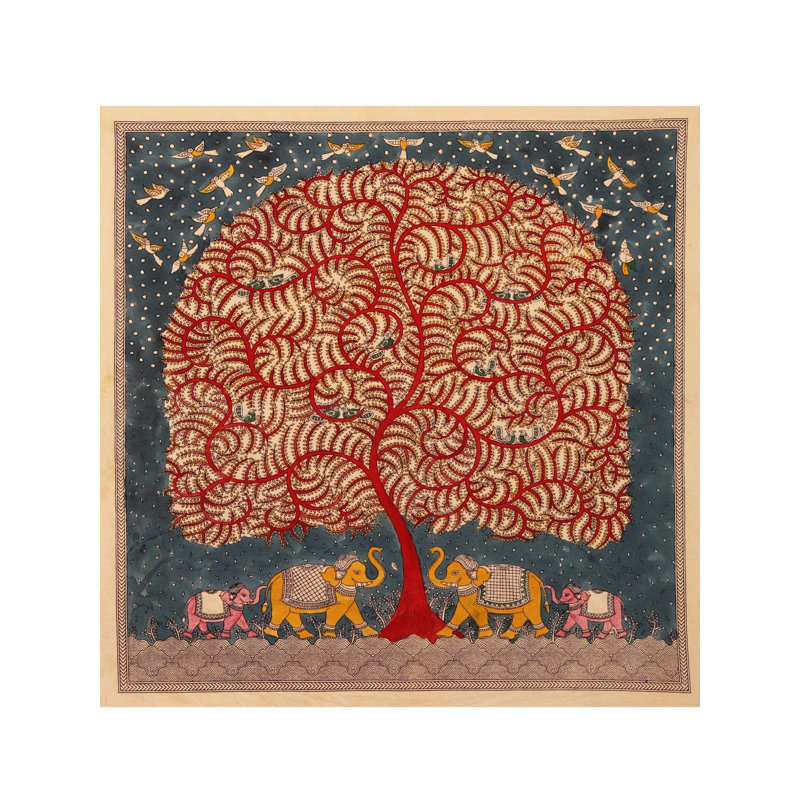 Éléphant sous un arbre - Mata Ni Pachedi | Coton Madarpat | Par Dilip Chitara