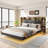 Floating Bed Frame With LED Light And Bookcase Storage Headboard