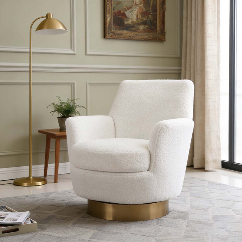 Fauteuil demi-tonneau pivotant Teddy, fauteuil d'appoint pivotant, Ours en peluche ivoire