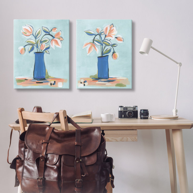 Fleurs bleues, ensemble d'art mural sur toile 2 pièces par June Erica Vess, H 20 po x l 16 po