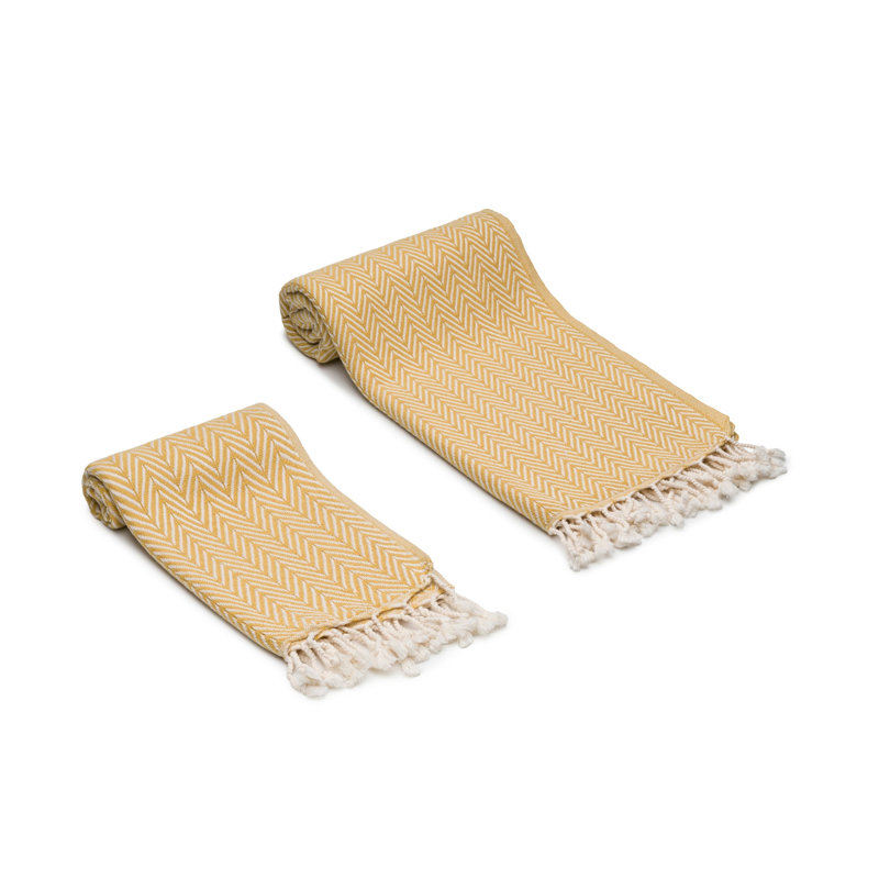 Essuie-mains en coton turc à chevrons, Yellow