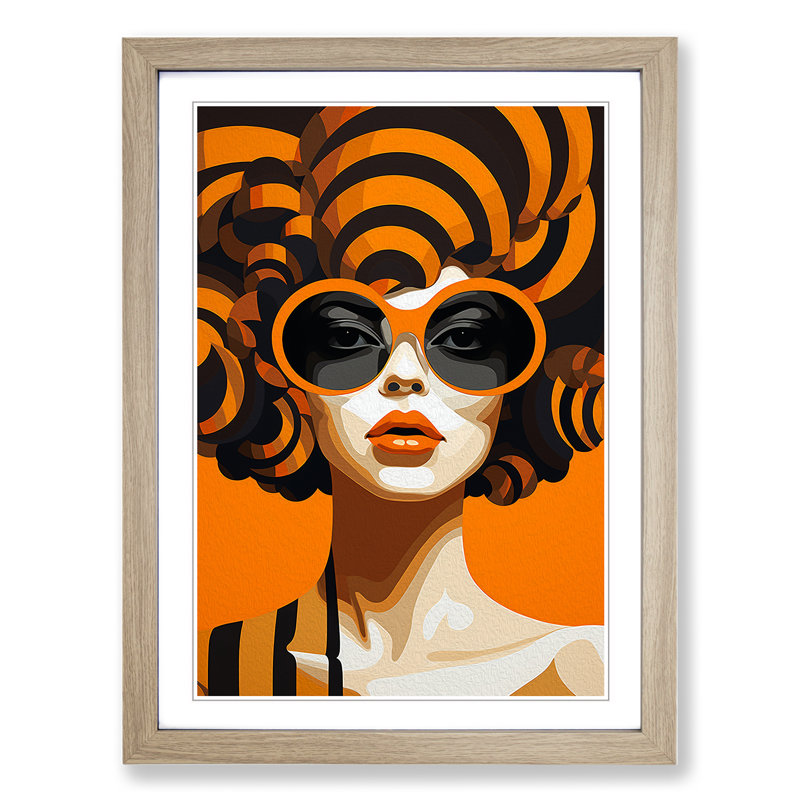 Woman With Curls Op - Single Picture Frame Print on Wood, Oak, 34cm H x 25cm W x 2cm D