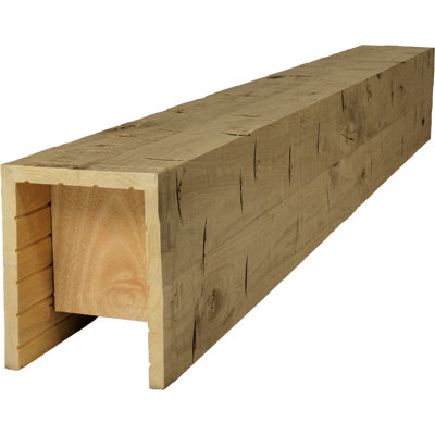 AmeriCraft Wood Hand Hewn Beam, 3-Sided (U-Beam), 7 1/2"W X 3 1/2"H x 48"L, Dark Walnut Finish, Stain Grade Knotty Alder