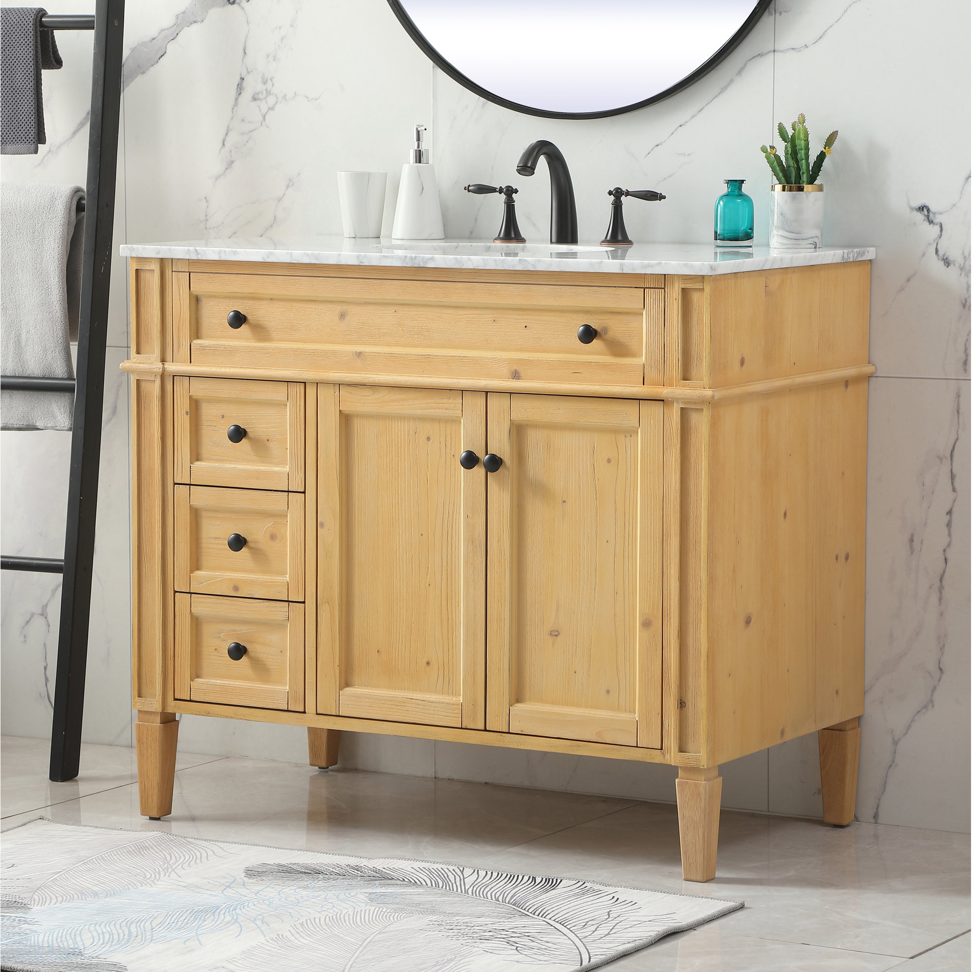 Rivers 40" Free-Standing Single Bathroom Vanity Set with Marble Vanity Top, Light Brown