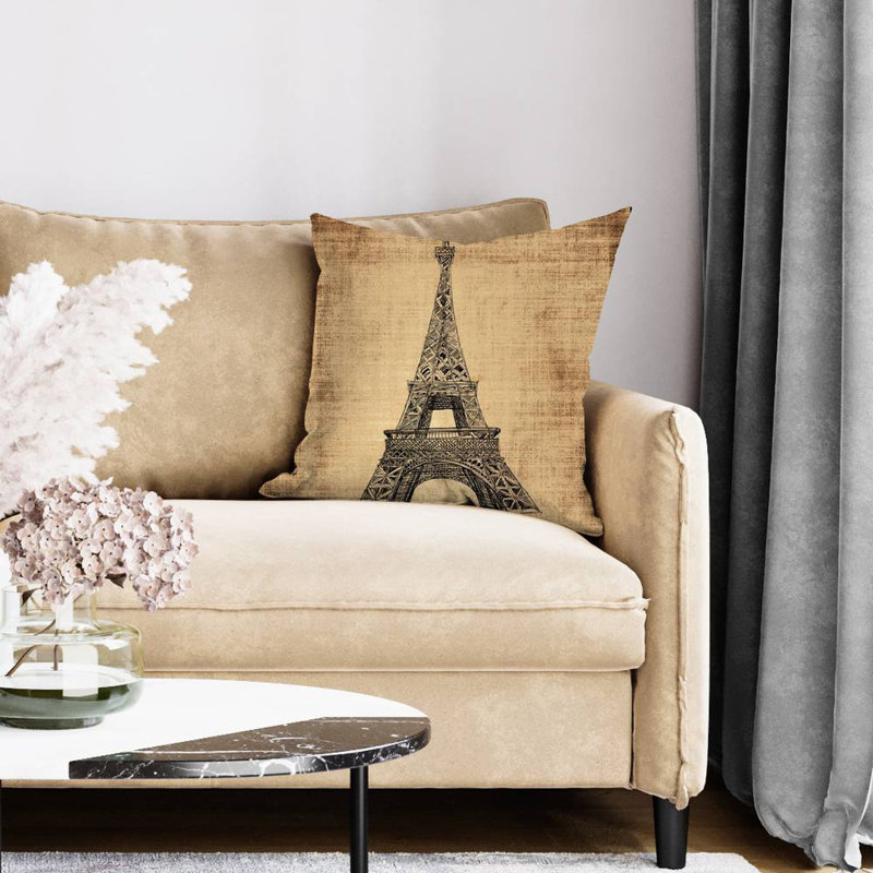 Eiffel tower illustration - 20"x20" Throw pillow cover - Poly twill - Print on demand