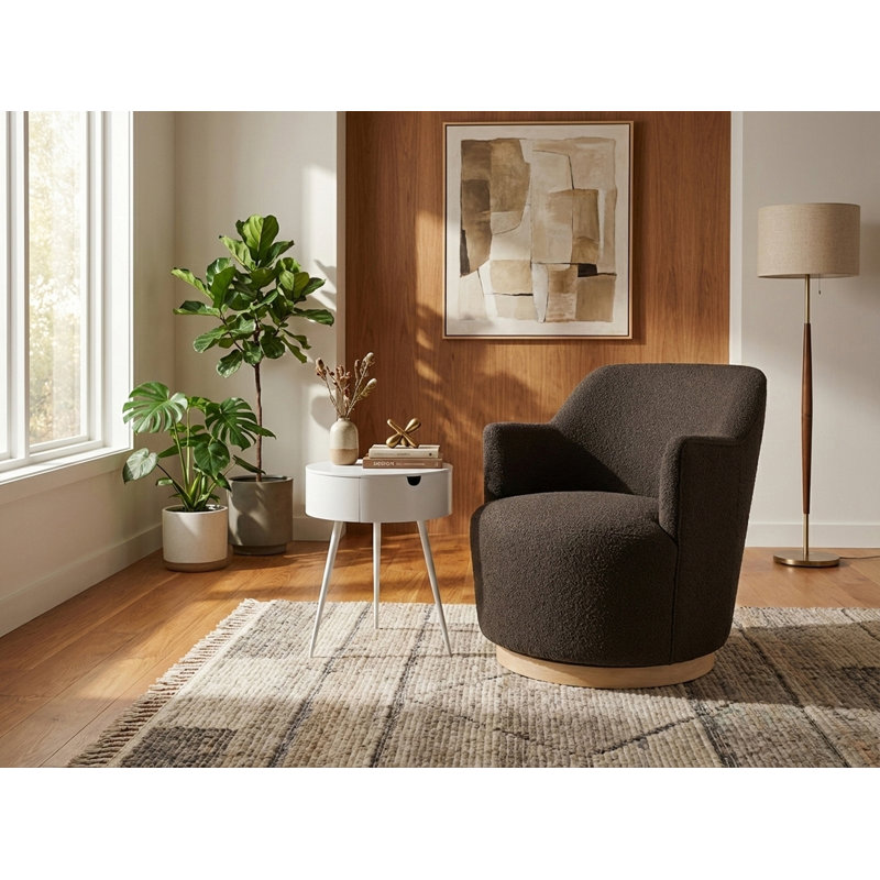Fauteuil pivotant rembourré Ixareli, Tissu brun bouclé
