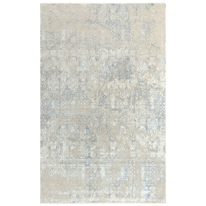 Tapis gris abstrait en laine, Rectangle 5 pi x 8 pi