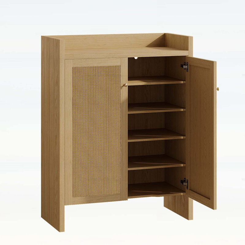 Armoire à chaussures haute avec tablettes réglables, Naturel