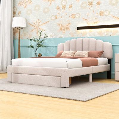 Grand lit tapissier grand avec tiroir de rangement et ports USB