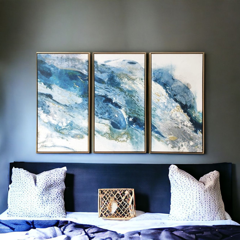 Abstrait turquoise triptyque flottant, art mural