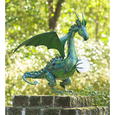 Statue de jardin dragon avec perle solaire