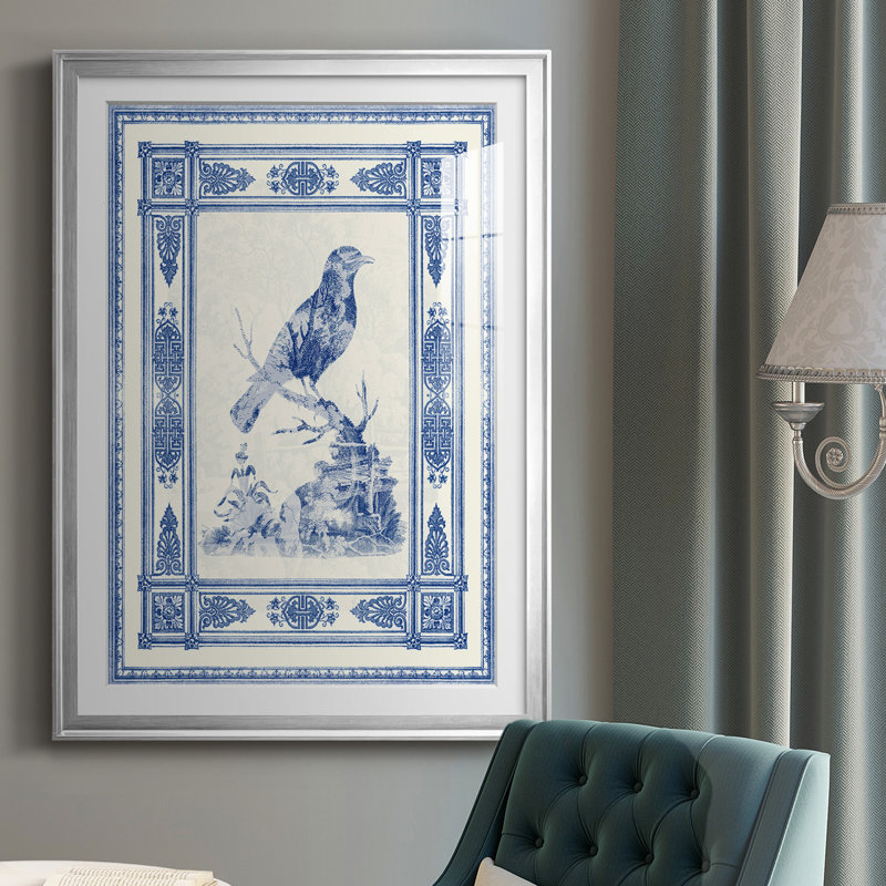 Toile De Jouy I - Impression de cadre photo unique sur papier, H 36,5 po x l 26,5 po x P 1 po, Argent