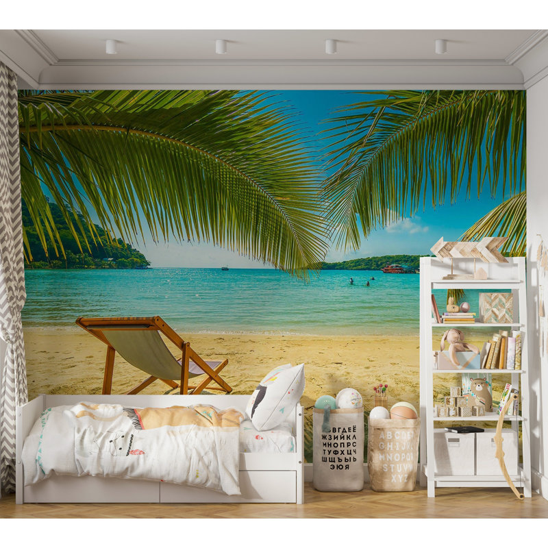 Murale pelez et collez de qualité supérieure - Plage tropicale relaxante, L 150 po x L 108 po