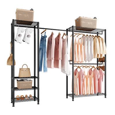 Clothing Garment Rack, Heavy Duty Clothes Rack, Freestanding Clothes Racks with Steel Frame, 800 lbs Load Capacity Closet Wardrobe with Storage Shelves for Bedroom, Clothing Store, Hallway