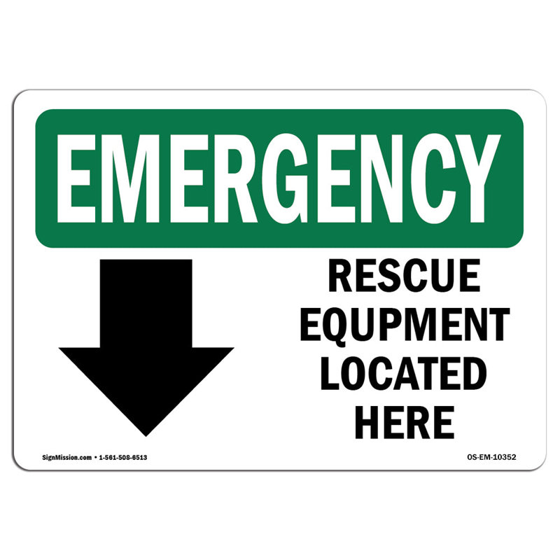 Rescue Equipment Located Here Aluminum Sign 12 x 18, 18" H x 24" W x 0.1" D