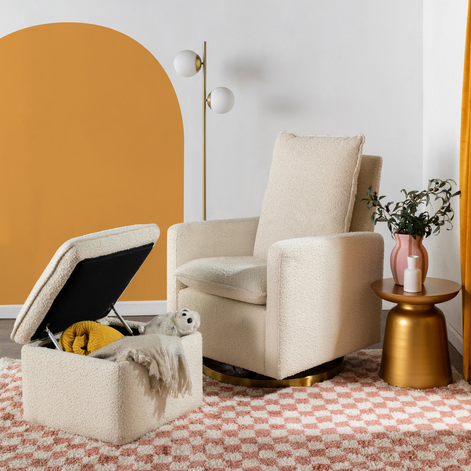 Cali Storage Ottoman, Ivory Boucle