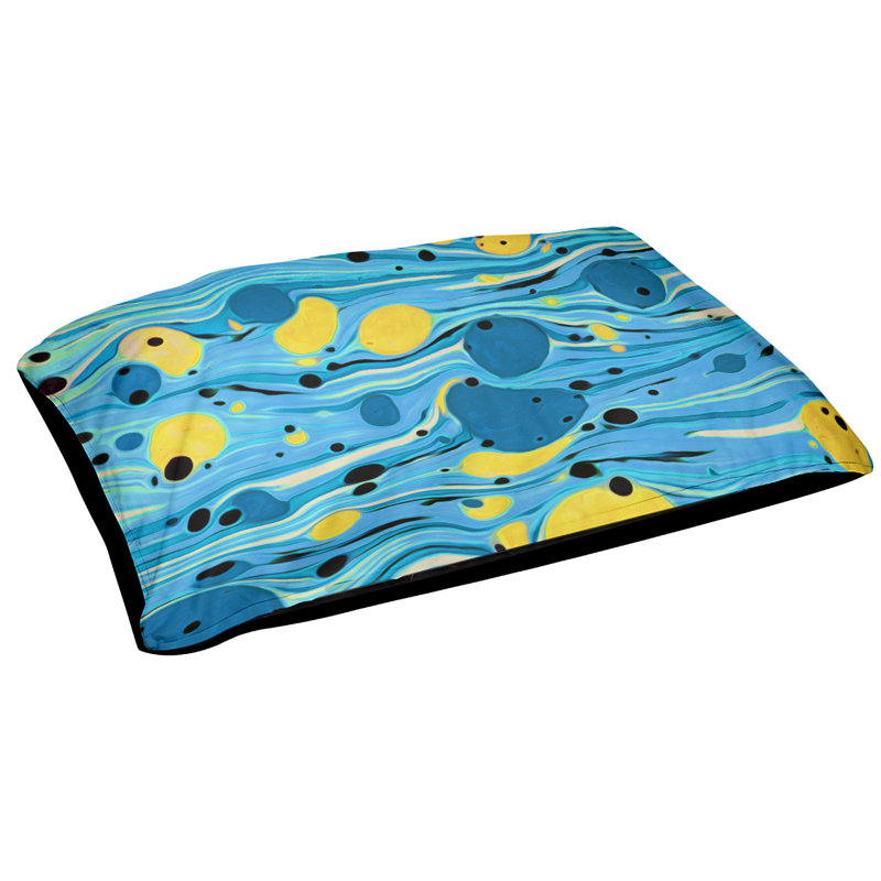 Coussin décoratif tourbillons, Moyen (L 30 po x l 40 po), Bleu/jaune, Utilisation intérieure seulement