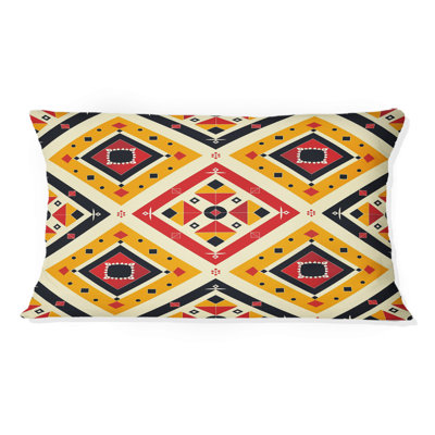 Red Aztec Tiles III - Tiles Lumbar Pillow