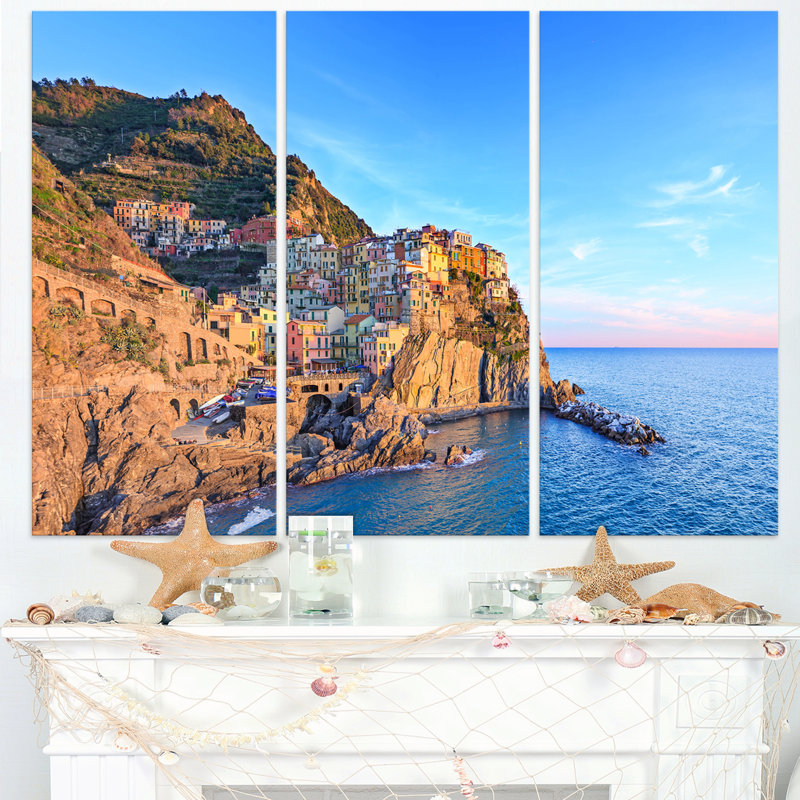 Manarola village cinque terre italie-3 pièces, ensemble de 3 impressions sur toiles tendues