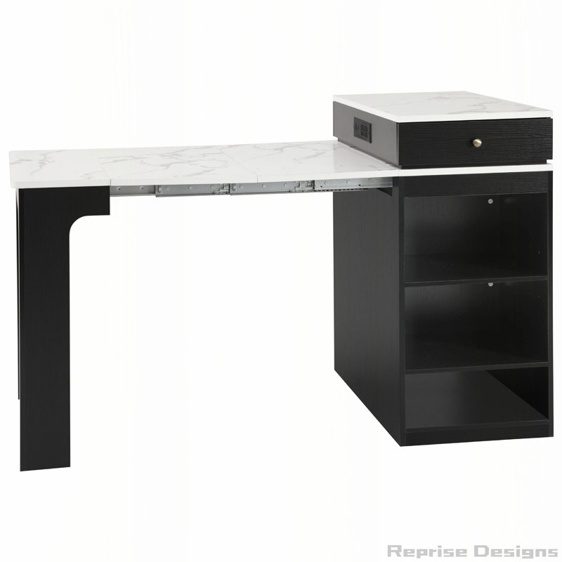 59.5" Kitchen Island With Extendable Dining Table, Double-Sided Storage, Power Outlet, Black