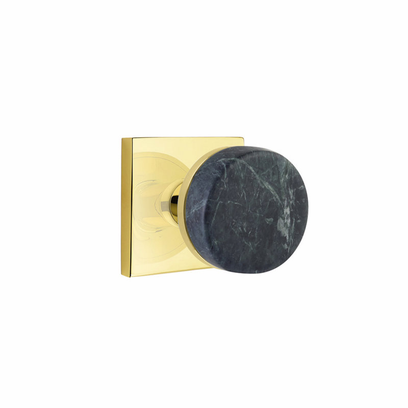 Ensemble de boutons de passage Emtek Select, rosette carrée, tige conique, bouton en marbre vert, CF, Laiton non laqué
