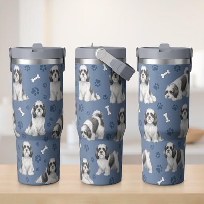 Gobelet 30 oz avec couvercle et poignée Gobelets isothermes en acier inoxydable Bouteille d'eau mignonne avec rabat (chien)