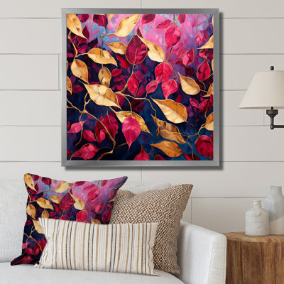 «Gold and Pink Leaves Charm», reproduction d'art sur toile
