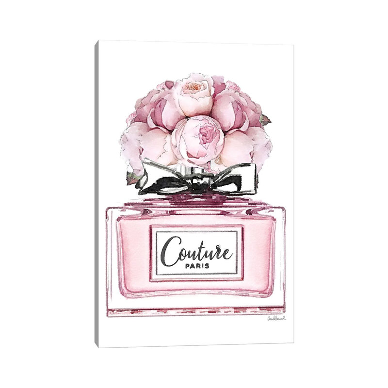 Short Perfume, Pink With Roses - Wrapped Canvas Print, 152.5 cm H x 101.5 cm W