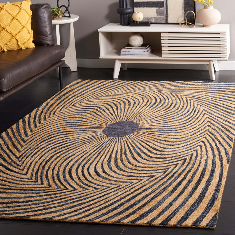 Tapis noir / doré en laine / coton / latex touffeté à la main Semas, Rectangle 5 pi x 8 pi