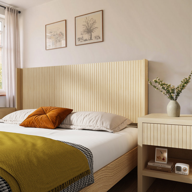 Tête de lit en bois Mid-Century, Noyer, Grand lit