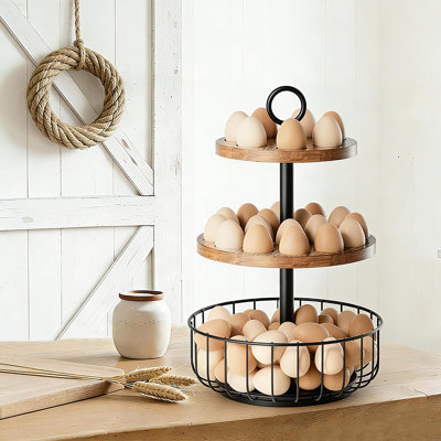 3-Tier 360° Rotating Egg Holder with Basket, Holds 64+ Eggs