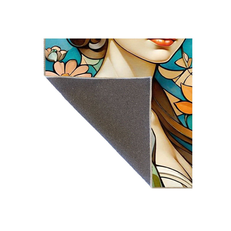 Colorful Woman Patterned Woven Base Machine Washable Rug
