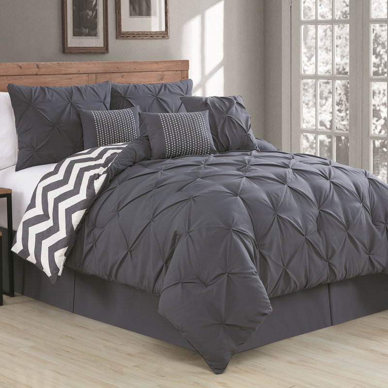 Polyester Comforter, Queen Comforter + 6 Additional Pieces, Charcoal