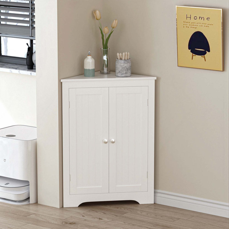 Floor Corner Cabinet With 2 Doors And Adjustable Shelves, Freestanding Narrow Cabinet Organizer, Corner Storage Cabinets